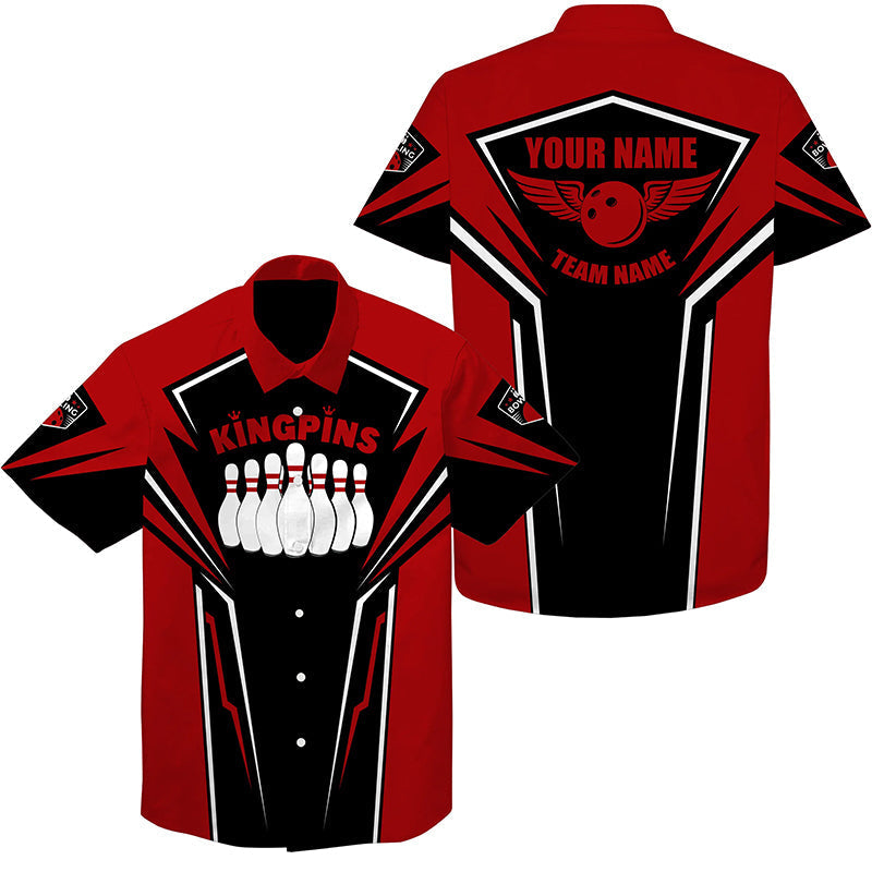 Hawaiianisches Bowlinghemd, personalisierter Name und Teamname, King Pins Bowling-Trikots, Bowling-Teamhemden NQS4522