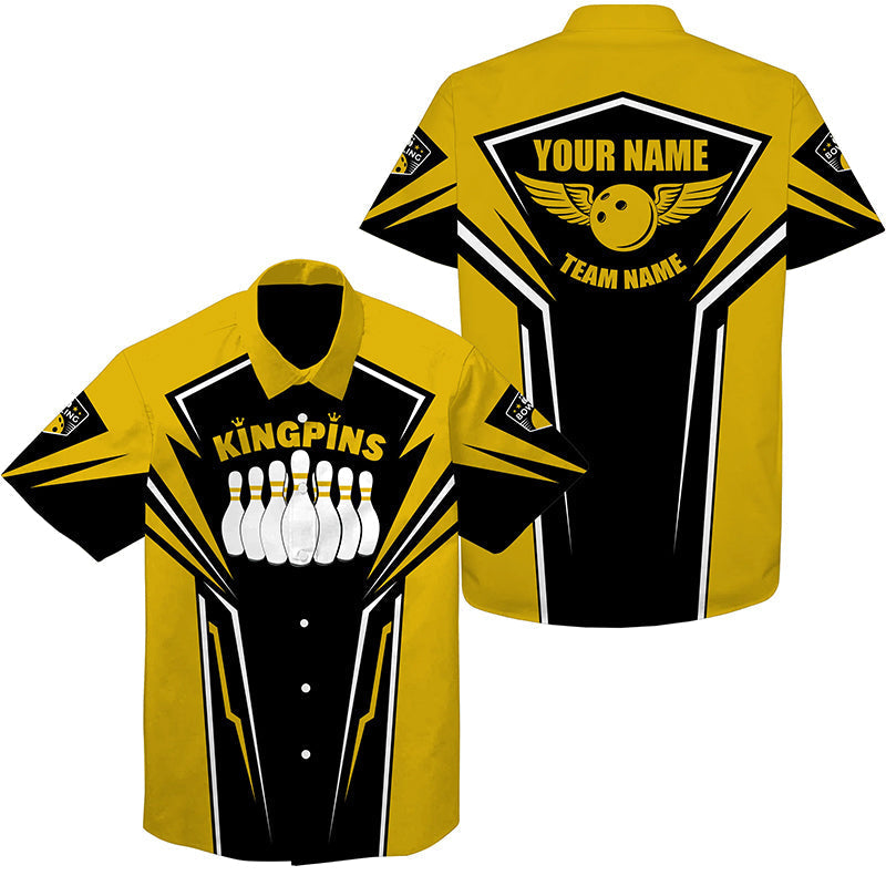 Hawaiianisches Bowlinghemd, personalisierter Name und Teamname, King Pins Bowling-Trikots, Bowling-Teamhemden NQS4522