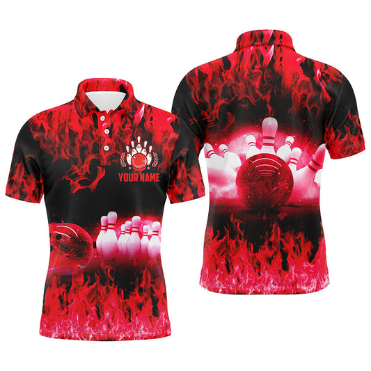 Rote Flammen-Herren-Bowling-Poloshirts – Personalisierte Herren-Bowling-Trikots, Bowling-Team-Trikots NQS6366