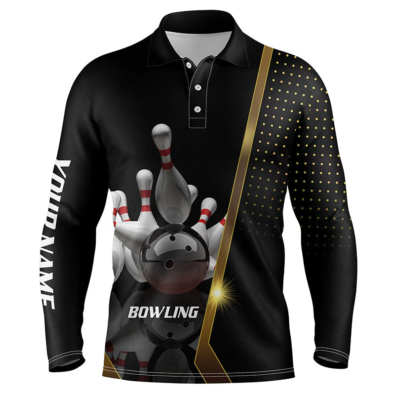 Personalisierte Herren-Bowling-Poloshirt – Schwarz-Gold Herren-Bowler, Individuelles Team-Bowling-Trikot NQS5947