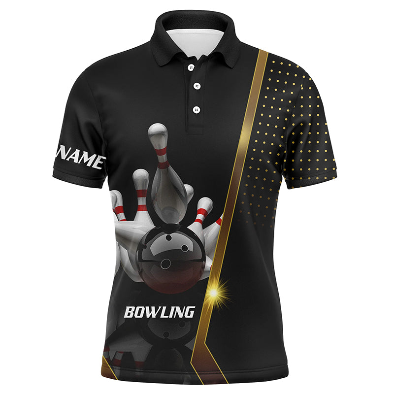 Personalisierte Herren-Bowling-Poloshirt – Schwarz-Gold Herren-Bowler, Individuelles Team-Bowling-Trikot NQS5947