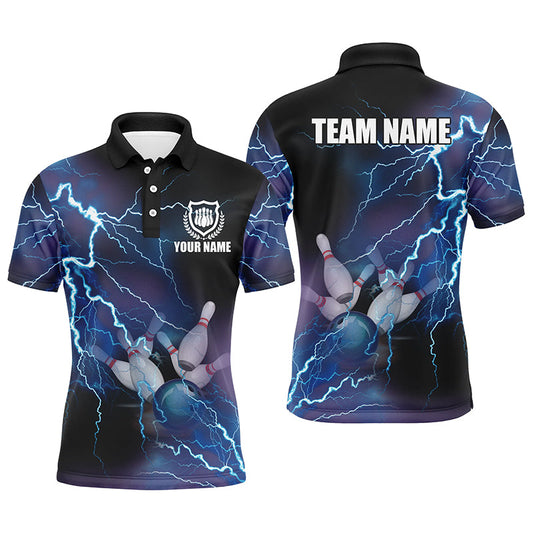 Herren-Poloshirts, personalisiertes blaues Blitz-Bowling-Teamtrikot, Geschenk für Bowling-Teams NQS5244