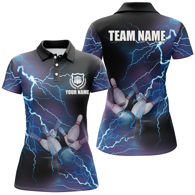 Damen-Bowling-Poloshirts, personalisiertes blaues Blitz-Bowling-Teamtrikot, Geschenk für Bowling-Teams NQS5244