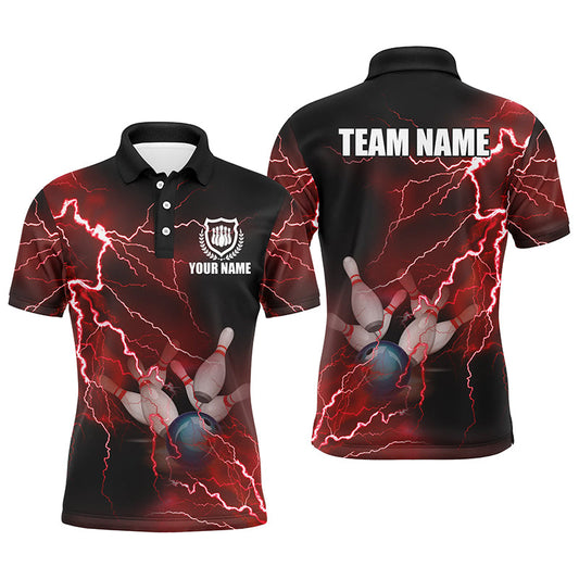 Herren-Bowling-Poloshirts – Individuelle rote Blitz-Bowling-Team-Trikots, Geschenk für Team-Bowler NQS6145