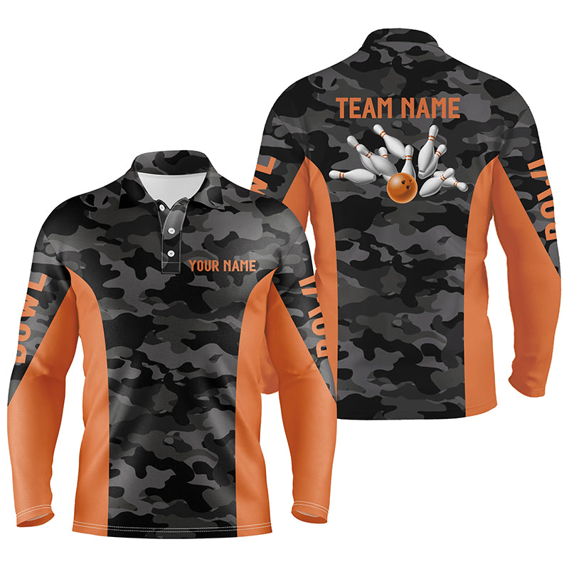 Herren-Bowling-Poloshirts – Individuelle graue Tarn-Bowling-Team-Trikots, Bowling-Team-Liga-Shirt | Orange NQS6149