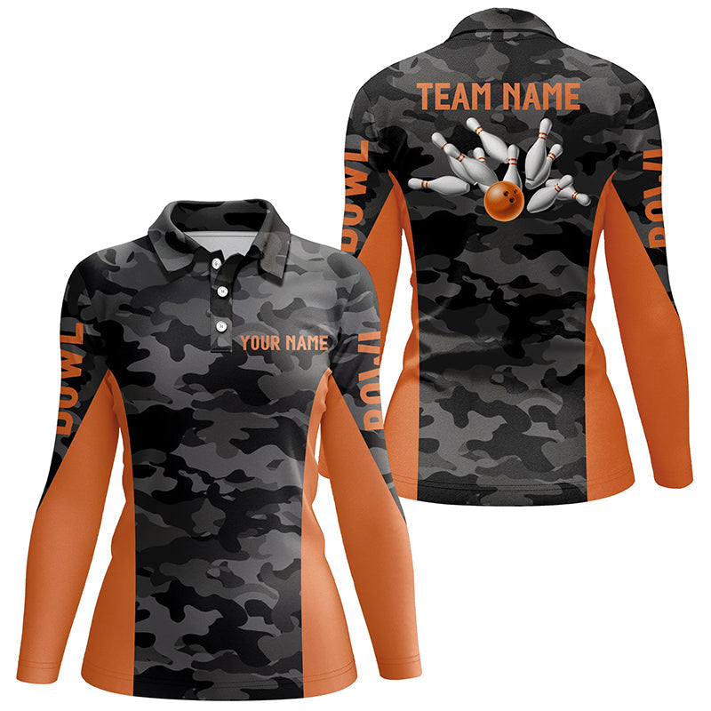 Damen-Bowling-Poloshirts – Individuelle graue Tarn-Bowling-Team-Trikots, Bowling-Team-Liga-Shirt | Orange NQS6149