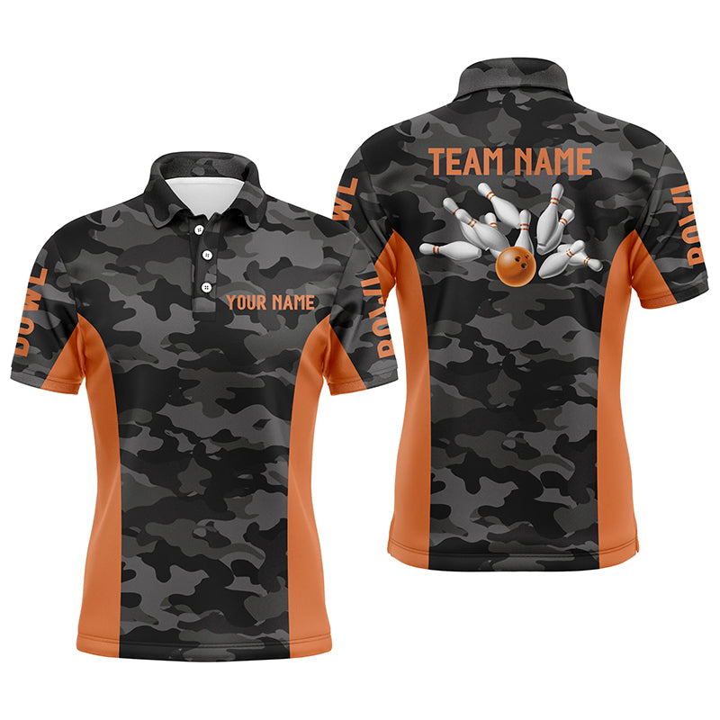 Herren-Bowling-Poloshirts – Individuelle graue Tarn-Bowling-Team-Trikots, Bowling-Team-Liga-Shirt | Orange NQS6149