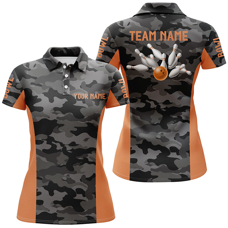 Damen-Bowling-Poloshirts – Individuelle graue Tarn-Bowling-Team-Trikots, Bowling-Team-Liga-Shirt | Orange NQS6149