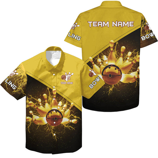 Bowling-Hawaiian-Shirts – Individuelles Gold-Blitz-Bowling-Team-Trikot, Geschenk für Team-Bowler NQS6383