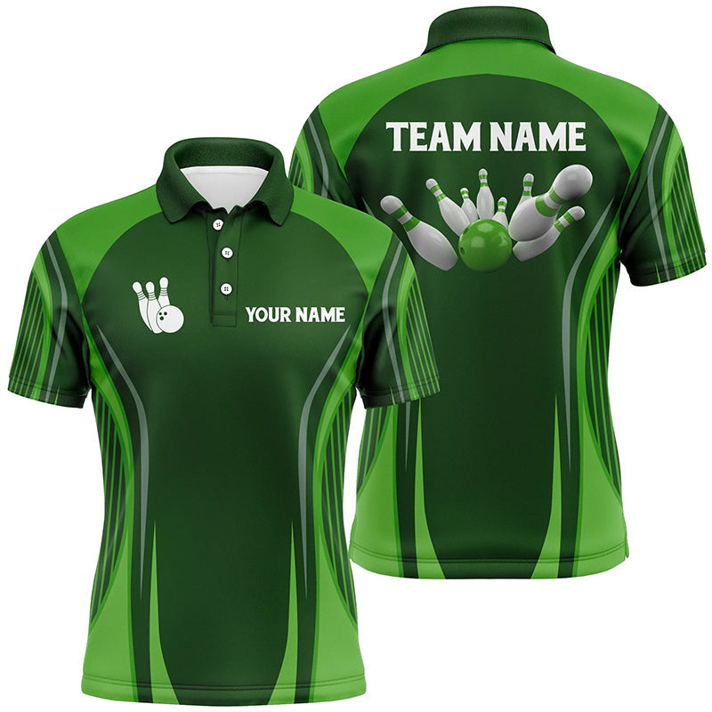 Bowling-Poloshirts für Herren – Individuelle Bowlingkugel & Pins, Grüne Vintage-Bowling-Team-Trikots NQS6392