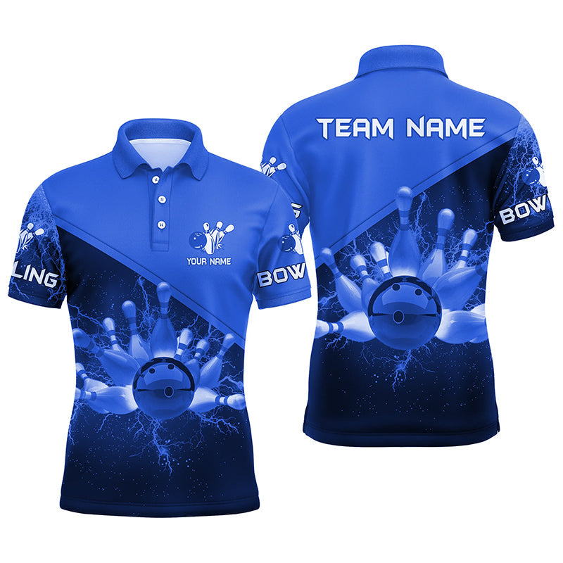 Herren-Bowling-Poloshirts – Individuelle Blaue Blitz-Donner Bowling-Team-Trikots, Geschenk für Team-Bowler NQS6620