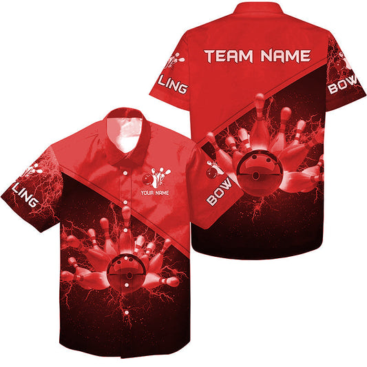 Bowling-Hawaiian-Shirt – Individuelle Rote Blitz-Donner Bowling-Team-Trikots, Geschenk für Team-Bowler NQS6622