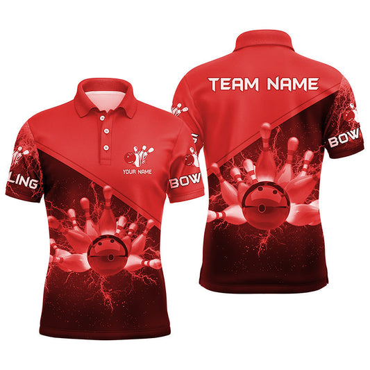 Herren-Bowling-Poloshirts – Individuelle Rote Blitz-Donner Bowling-Team-Trikots, Geschenk für Team-Bowler NQS6622