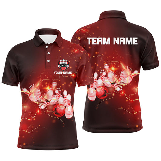 Herren-Bowling-Poloshirts – Individuelle Rote Blitze und Donner Bowling-Team-Bowler-Trikots für Herren NQS6637