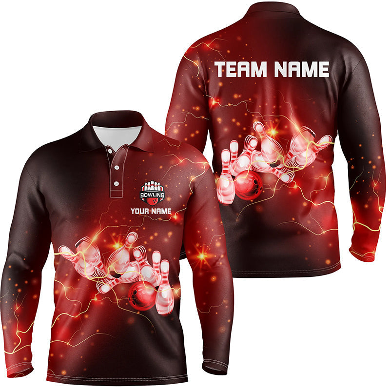 Herren-Bowling-Poloshirts – Individuelle Rote Blitze und Donner Bowling-Team-Bowler-Trikots für Herren NQS6637