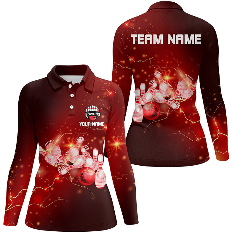 Damen-Bowling-Poloshirts – Individuelle Rote Blitze und Donner Bowling-Team-Bowler-Trikots für Damen NQS6637