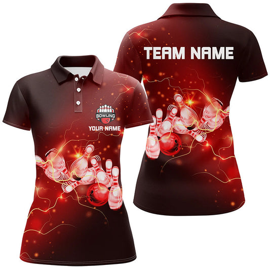 Damen-Bowling-Poloshirts – Individuelle Rote Blitze und Donner Bowling-Team-Bowler-Trikots für Damen NQS6637