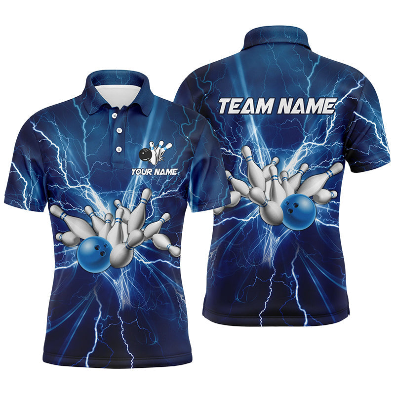 Herren-Bowling-Poloshirts – Individuelle Blaue Blitze und Donner Bowling-Team-Trikots, Geschenk für Team-Bowler NQS6638