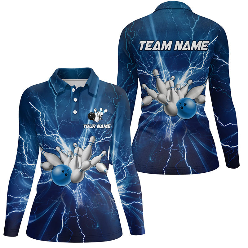 Damen-Bowling-Poloshirts – Individuelle Blaue Blitze und Donner Bowling-Team-Trikots, Geschenk für Team-Bowler NQS6638