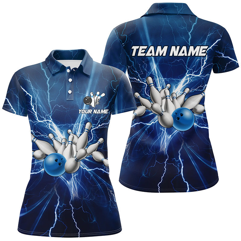 Damen-Bowling-Poloshirts – Individuelle Blaue Blitze und Donner Bowling-Team-Trikots, Geschenk für Team-Bowler NQS6638