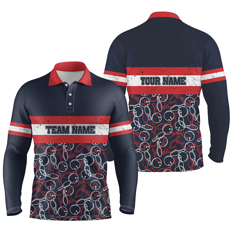 Herren-Poloshirts, personalisierter Name, rote und blaue Vintage-Bowling-Teamtrikots NQS5274