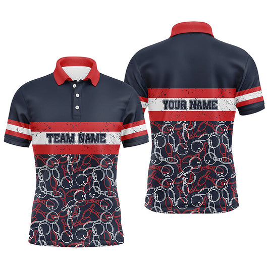 Herren-Poloshirts, personalisierter Name, rote und blaue Vintage-Bowling-Teamtrikots NQS5274