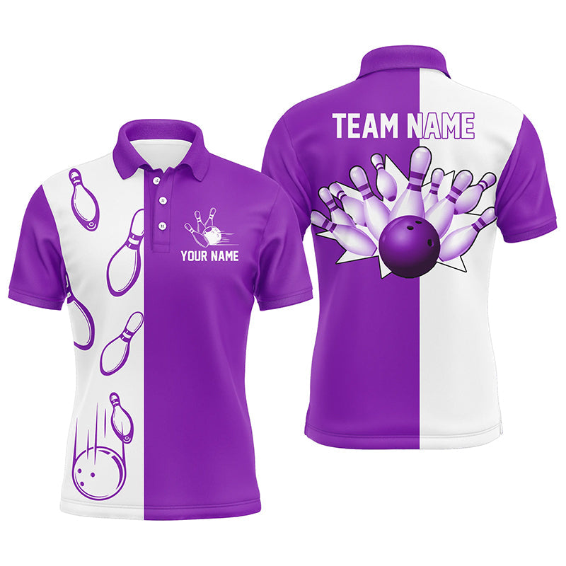 Lila und weiße Retro-Vintage-Bowling-Poloshirts für Herren – Individuelle Bowling-Team-Trikots NQS6656