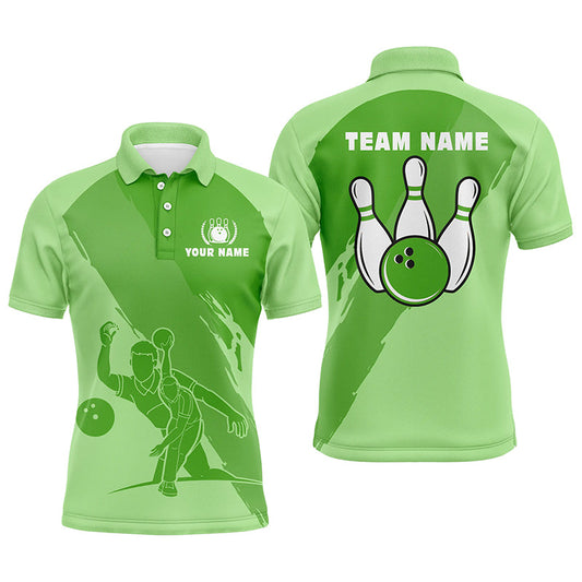 Personalisierte 3D-Bowling-Poloshirts für Herren, maßgeschneiderte grüne Team-Bowlingtrikots für Herren NQS5301