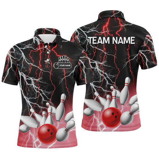 Herren-Bowling-Poloshirts – Individuelle Rote Blitz-Donner Bowling-Team-Liga-Trikots NQS6672