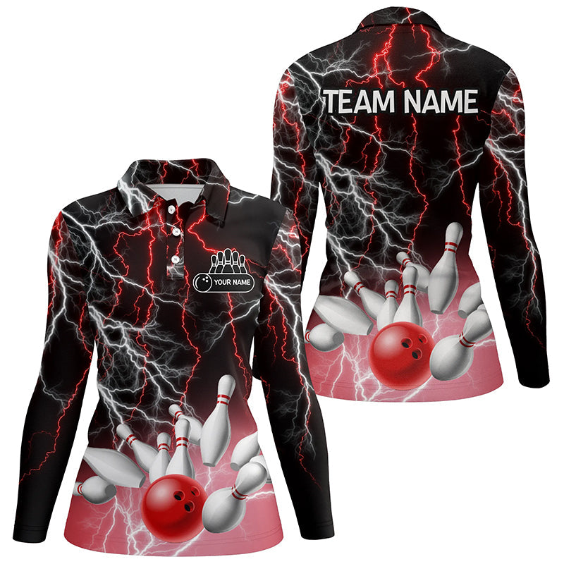 Damen-Bowling-Poloshirts – Individuelle Rote Blitz-Donner Bowling-Team-Liga-Trikots NQS6672