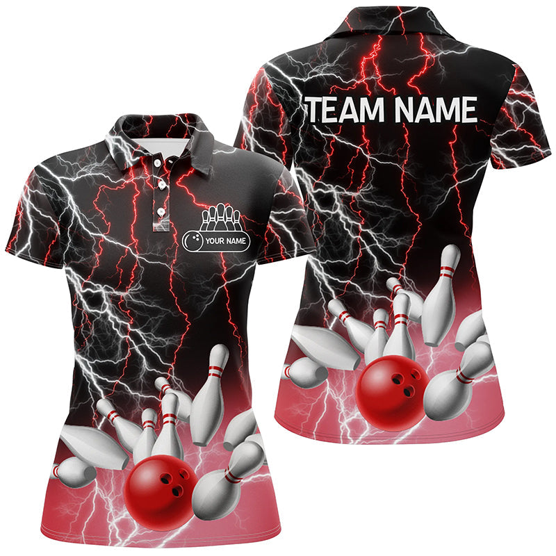 Damen-Bowling-Poloshirts – Individuelle Rote Blitz-Donner Bowling-Team-Liga-Trikots NQS6672