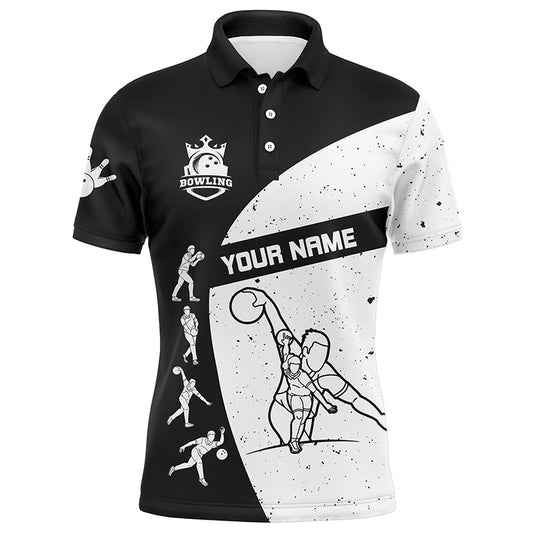 Schwarz-weiße Bowling-Poloshirts für Herren – Individuelles Bowling-Team-Liga-Shirt, Bowling-Shirts für Herren NQS6211