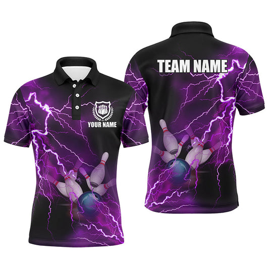 Herren-Bowling-Poloshirts – Individuelle lila Blitz-Bowling-Team-Trikots, Geschenk für Team-Bowler NQS6220