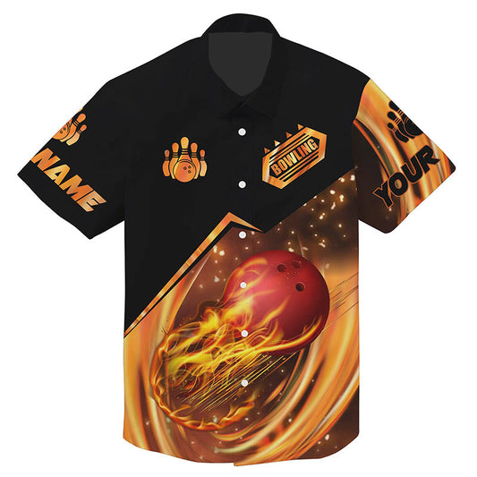 Hawaiianisches Bowlinghemd, personalisierter Name, Flammen-Bowlinghemd, personalisierte Bowling-Teamhemden NQS4453