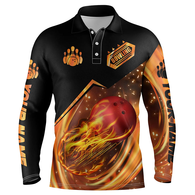 Herren-Bowlinghemd, personalisierter Name, Flammen-Bowlinghemd, personalisierte Bowling-Teamhemden, Bowling-Trikots NQS4453