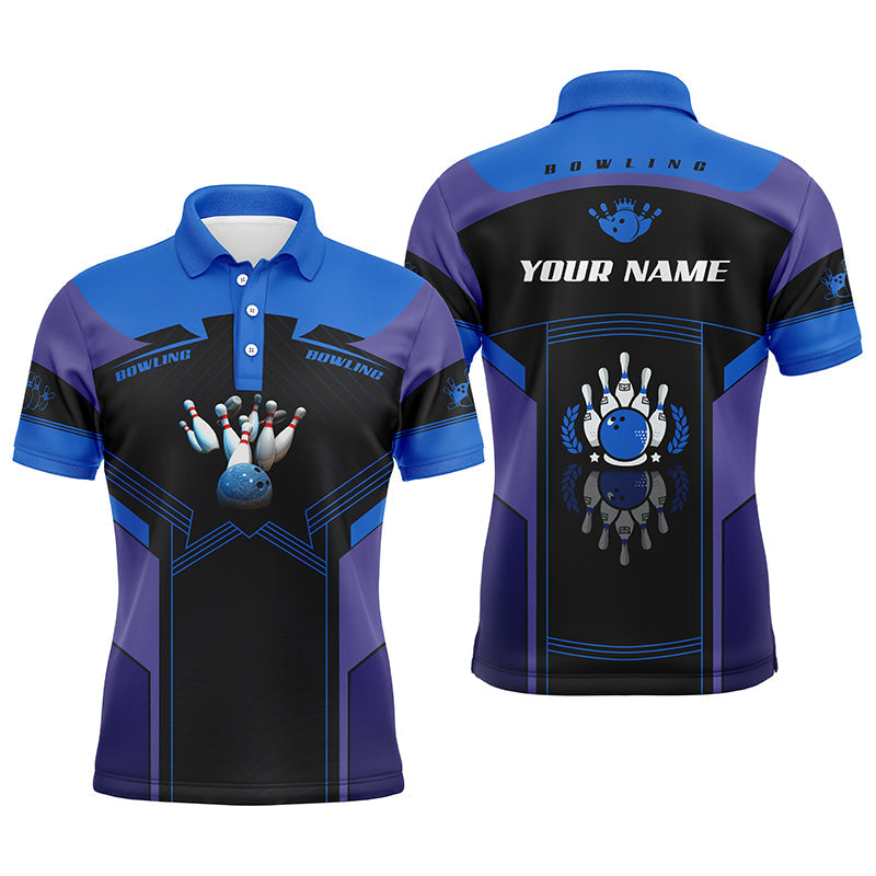 Personalisierte Bowling-Poloshirts für Herren, maßgeschneiderte Bowling-Teamshirts und Trikots, Geschenk für Bowler | Blau NQS5350