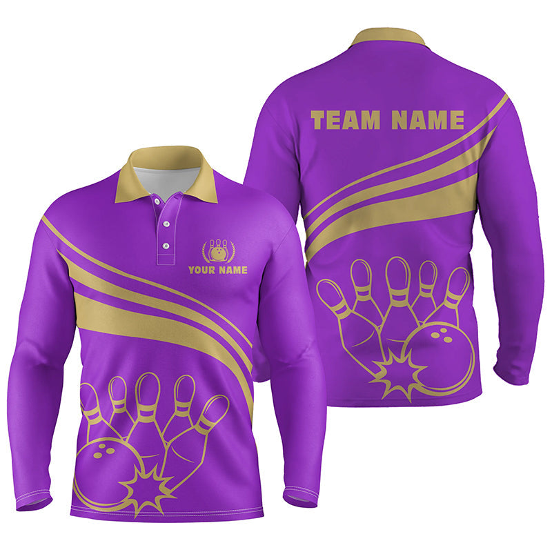 Personalisierte Bowling-Poloshirts für Herren, maßgeschneiderte Bowling-Teamshirts für Herren, Bowl-Trikots | Lila NQS5354