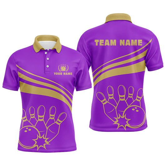 Personalisierte Bowling-Poloshirts für Herren, maßgeschneiderte Bowling-Teamshirts für Herren, Bowl-Trikots | Lila NQS5354