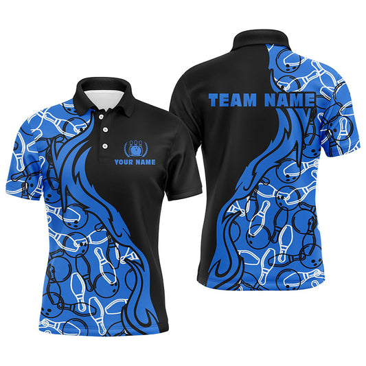 Schwarz-blaue gemusterte Bowling-Poloshirts für Herren, maßgeschneiderte Bowling-Teamtrikots für Bowler NQS5355