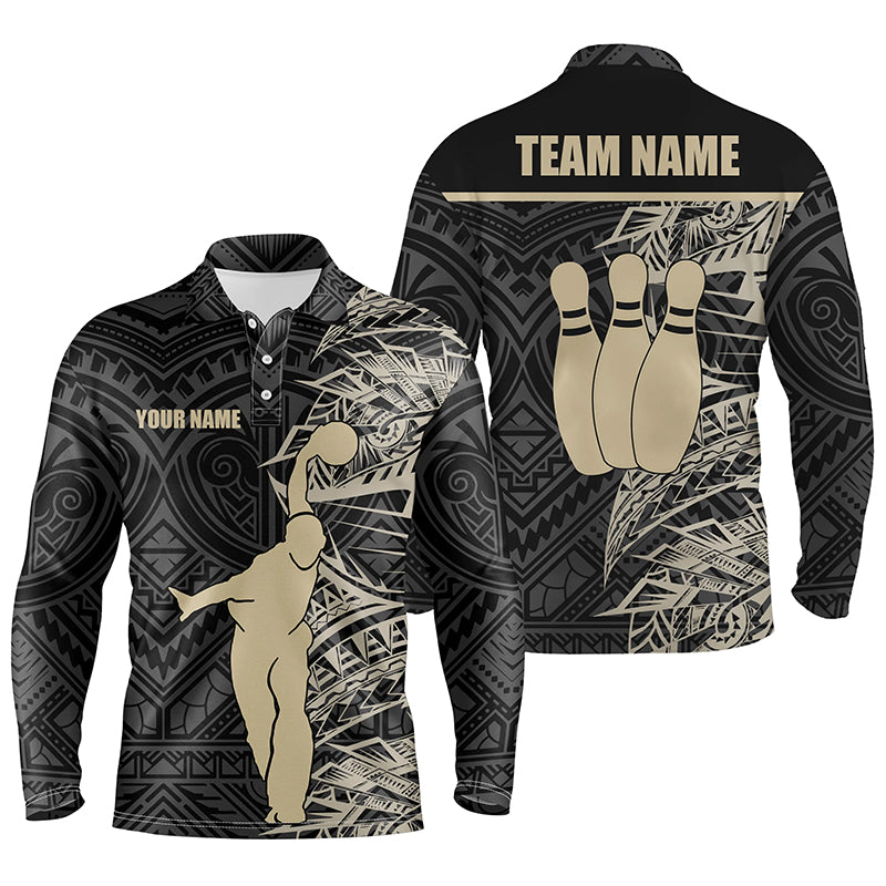 Personalisierte Bowling-Poloshirts für Herren – Gold-Schwarz Tribal-Team-Bowling-Trikot, Bowling-Geschenk für Ihn NQS6031