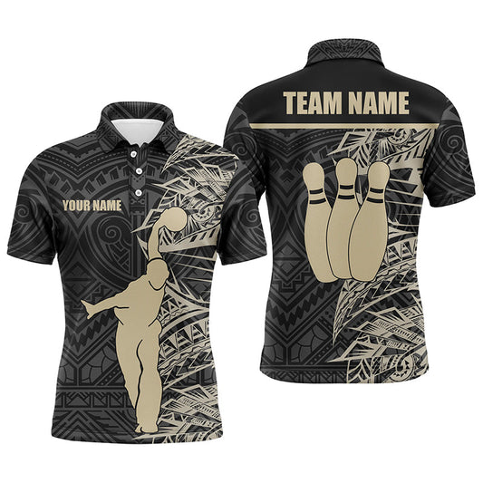 Personalisierte Bowling-Poloshirts für Herren – Gold-Schwarz Tribal-Team-Bowling-Trikot, Bowling-Geschenk für Ihn NQS6031