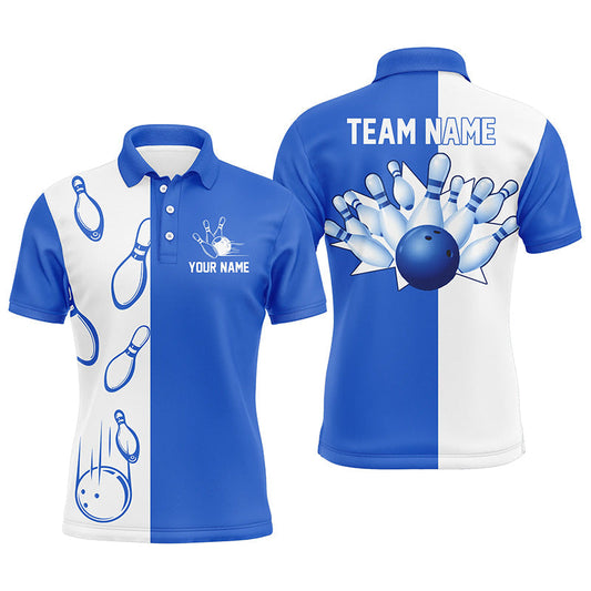 Blau-weiße Retro-Vintage-Bowling-Poloshirts für Herren – Individuelle Bowling-Team-Trikots NQS6481