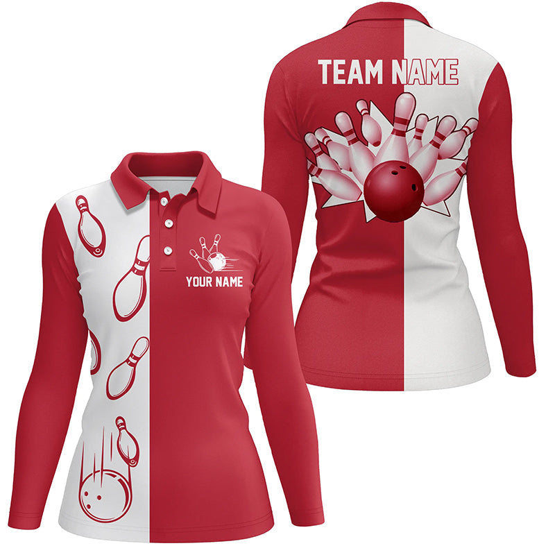 Rot-weiße Retro-Vintage-Bowling-Poloshirts für Damen – Individuelle Bowling-Team-Trikots NQS6482