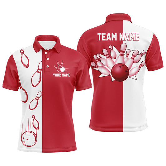 Rot-weiße Retro-Vintage-Bowling-Poloshirts für Herren – Individuelle Bowling-Team-Trikots NQS6482