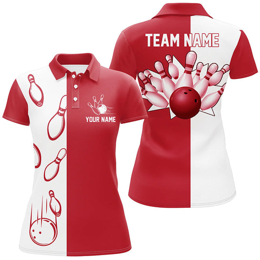 Rot-weiße Retro-Vintage-Bowling-Poloshirts für Damen – Individuelle Bowling-Team-Trikots NQS6482