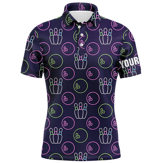 Lila-Neon Bowling nahtloses Muster – Individuelle Herren-Bowling-Poloshirts, Bowling-Team-Liga-Trikots NQS6762