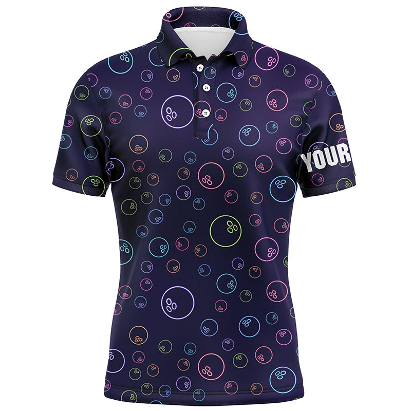 Lila-Neon Glühendes Bowlingkugel-Muster – Individuelle Herren-Bowling-Poloshirts, Bowling-Team-Liga-Trikots NQS6764