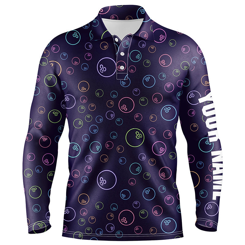 Lila-Neon Glühendes Bowlingkugel-Muster – Individuelle Herren-Bowling-Poloshirts, Bowling-Team-Liga-Trikots NQS6764