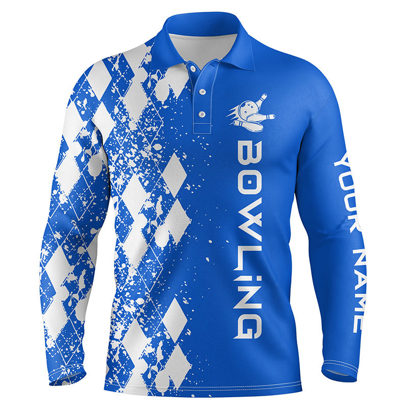 Herren-Bowling-Poloshirt, personalisiertes blaues Bowlinghemd für Männer, personalisiertes Bowling-Geschenk, Bowlingtrikots NQS5099