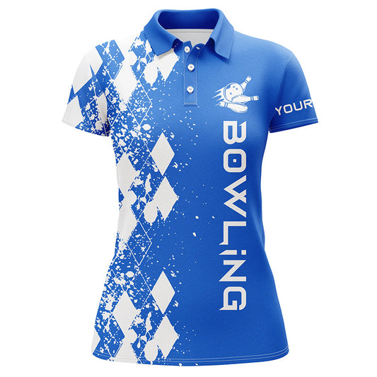 Damen-Bowlinghemd mit Kurzarm-Poloshirt, personalisiertes blaues Bowlinghemd für Damen, personalisiertes Bowling-Geschenk NQS5099